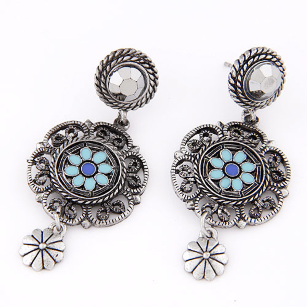 Vintage Silver Crystal Filigree Dangle Earrings
